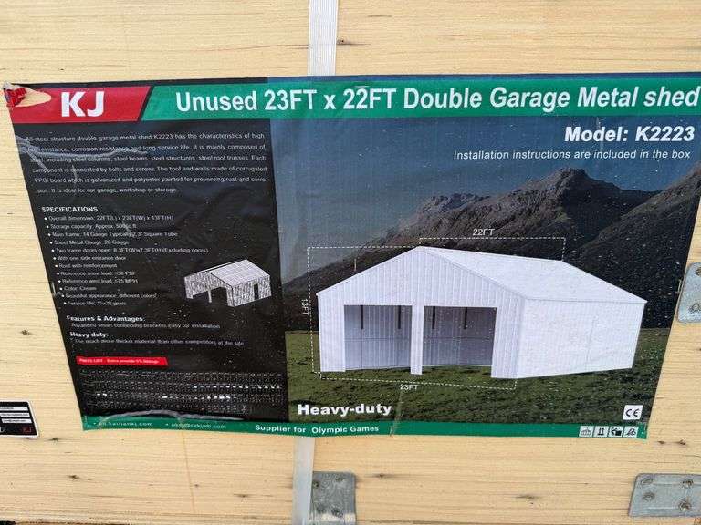 2025 KJ Unused K2223 23ftx22ft Double Garage Metal Shed image