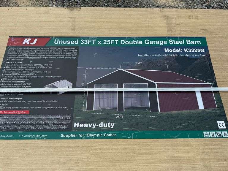 2025 KJ Unused K3325G 33ftx25ft Double Garage Steel Barn image