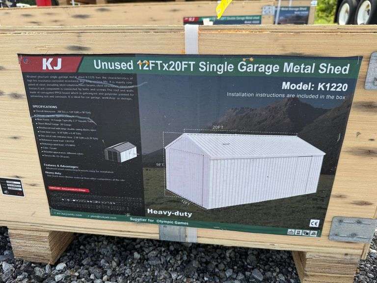 2025 KJ Unused K1220 12ftx20ft Single Garage Metal Shed image