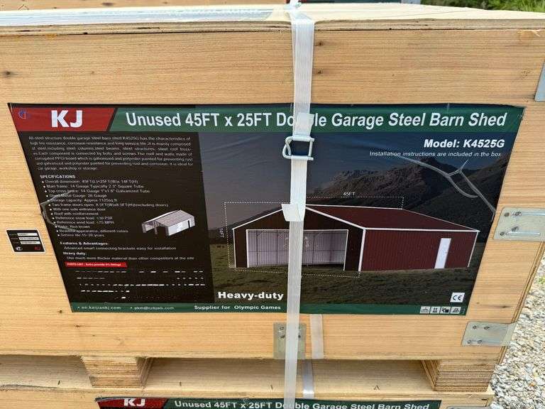 2025 KJ Unused K4525G 45ft x 25ft Double Garage Steel Barn Shed image