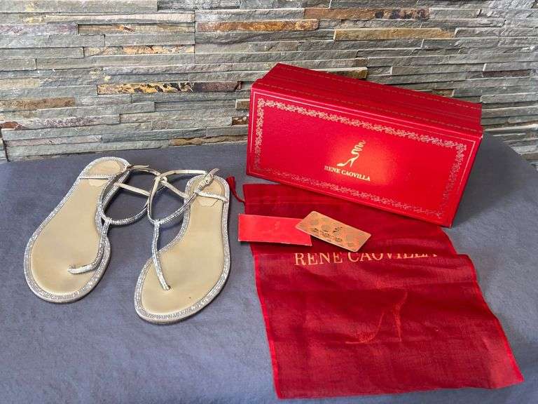 Rene Caovilla Embellished Flat Sandals with Dust Bag and Box image