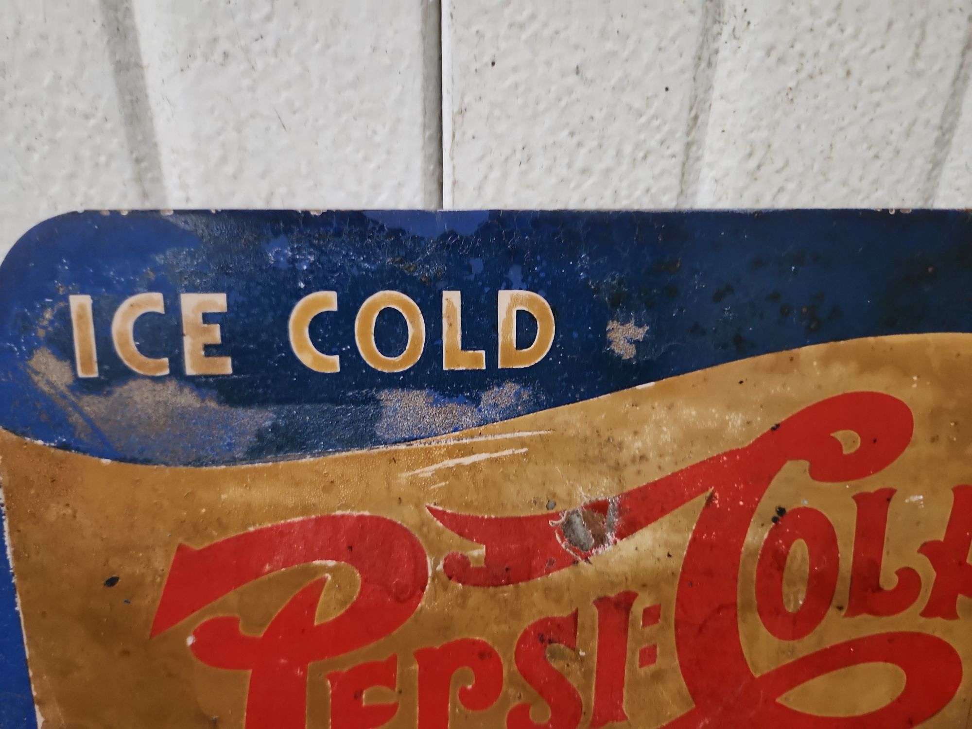 Ice Cold Pepsi-Cola Sold Here DS Metal Flange Sign - Aumann