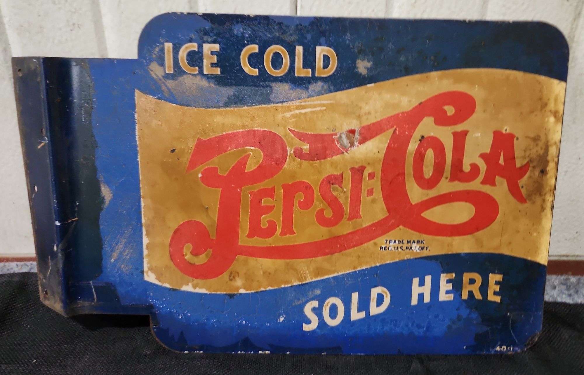 Ice Cold Pepsi-Cola Sold Here DS Metal Flange Sign - Aumann