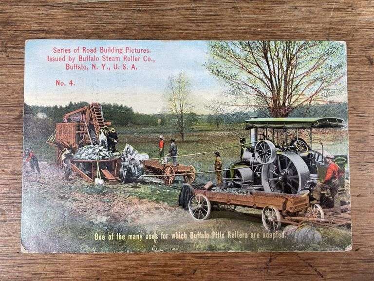 (2) Buffalo Pitts Steam Roller Postcards