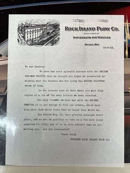 (2) Rock Island Plow Co. Heider Tractor Literature