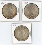 (3) 1922 Peace Dollars