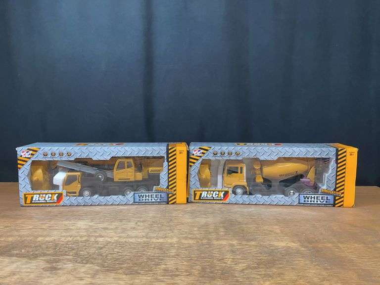 (2) Crane + Cement Mixer RC Trucks NIB image
