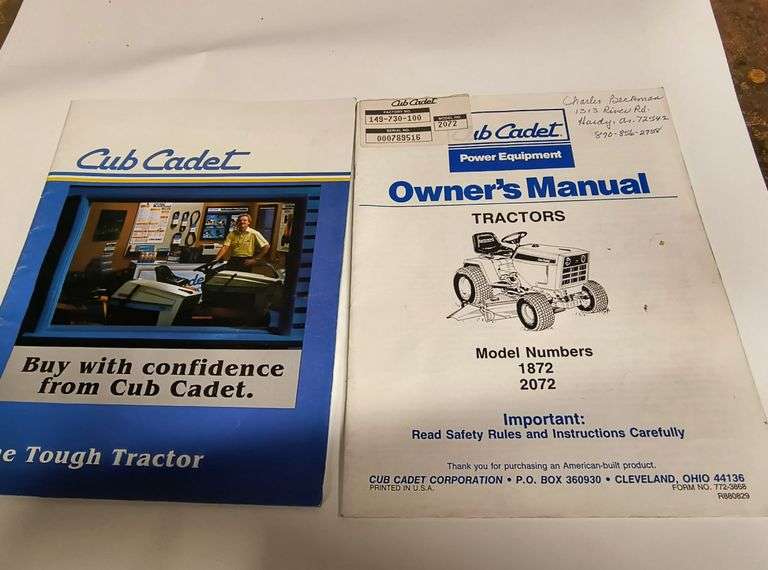 (2) Cub Cadet 1872/2072 Manual & Sales Booklet image