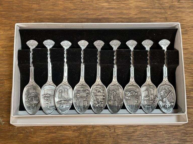 Set of 9 John Deere W.H. Hinton Pewter Spoons NIB image