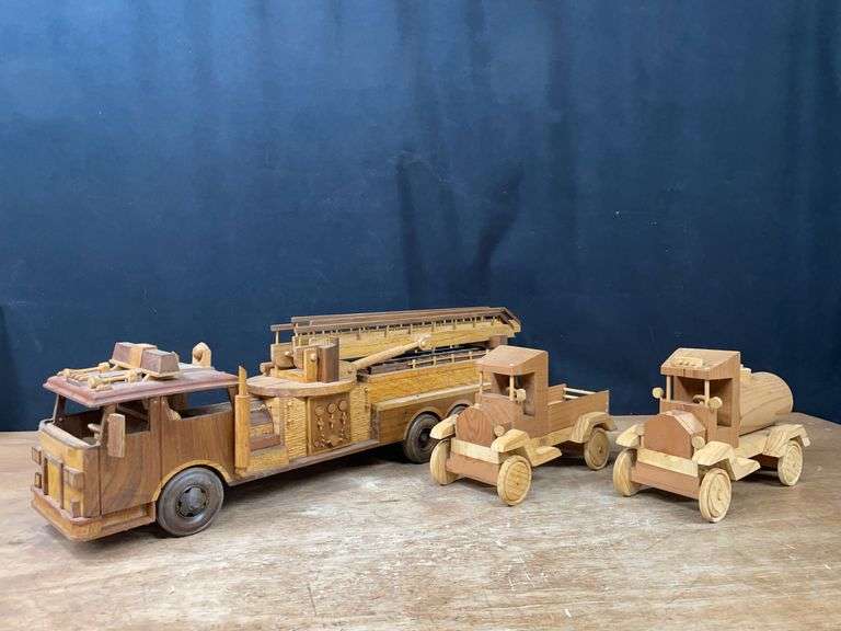 (3) Wood Trucks and Fire Truck image