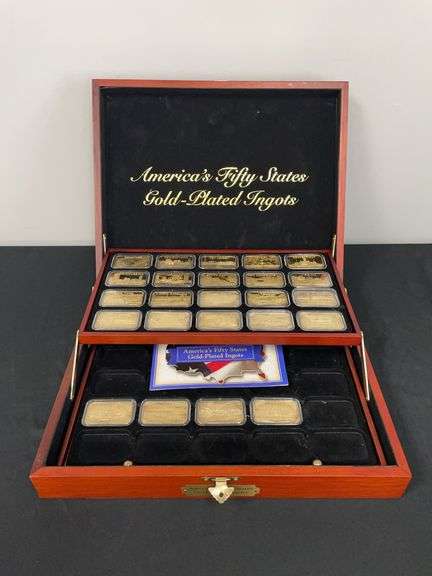 Americas Fifty States Gold Plated Ingots Collection In Presentation Box image