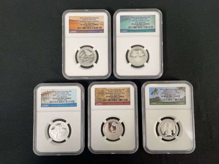 A 5 Coin Set of 2020 Silver Proof Quarters NGC Graded PF69 Ultra Cameo image