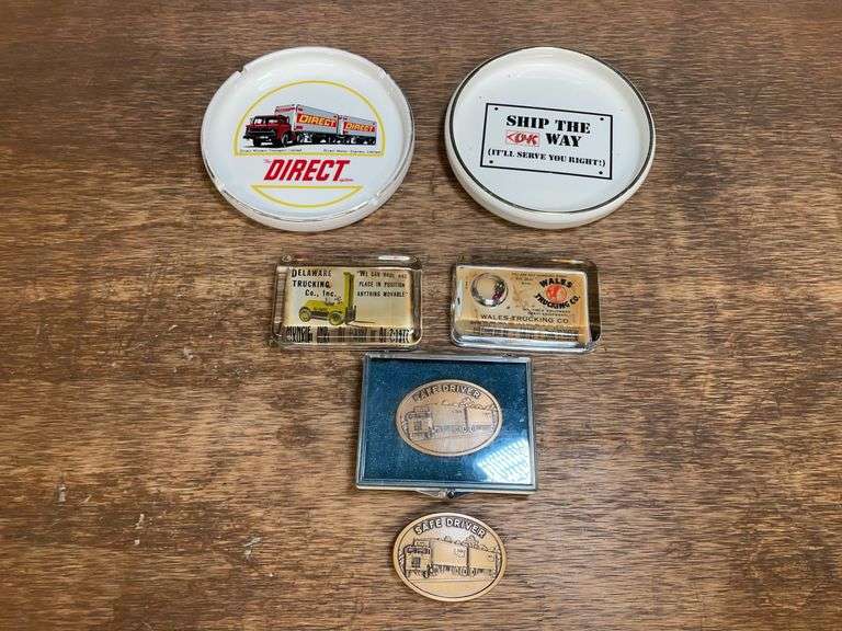 (6) Trucking Ashtrays, Paperweights, Belt Buckles image