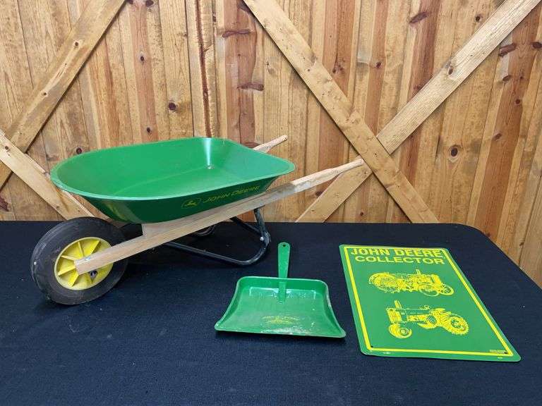 (3) John Deere Wheel Barrow, Sign, Dust Pan image