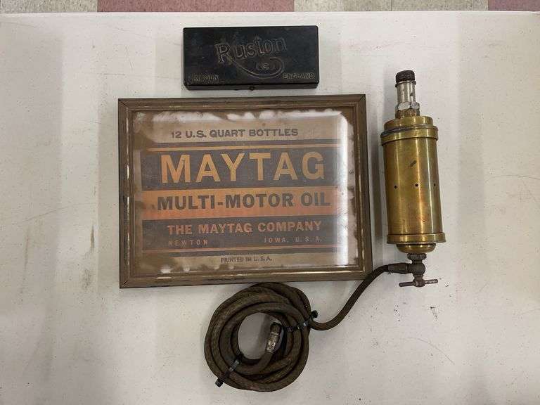 Motor Car Hill Pump, Maytag Label, and Atomiser Reconditioning Tools image