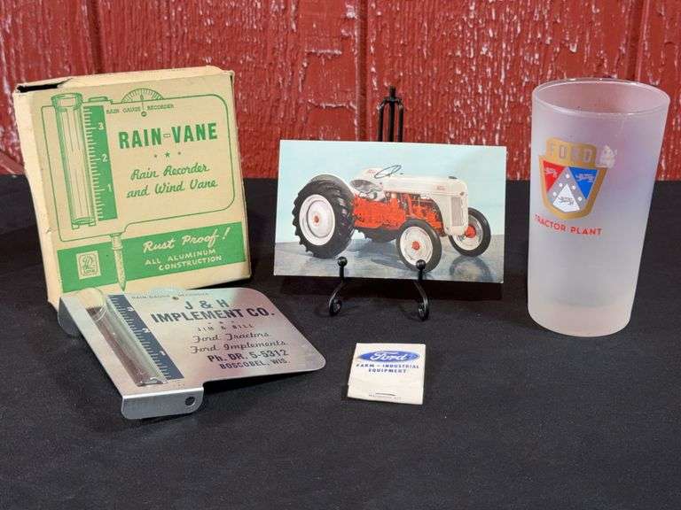 (4) Ford Rain Gauge, Glass, Postcard, Sewing Kit image