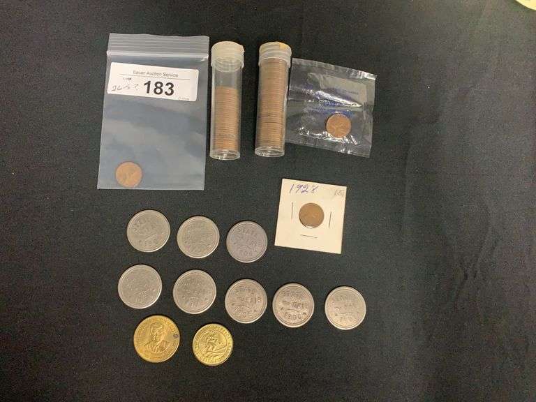 Lincoln Cents and State Fair Tokens image