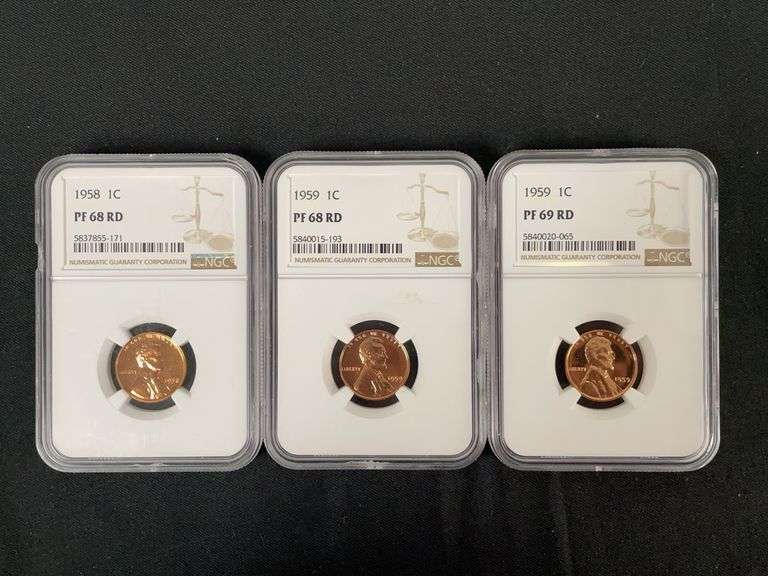 Lincoln Cents 1958 PF 68, 1959 PF68, 1959 PF 69 NGC Graded image