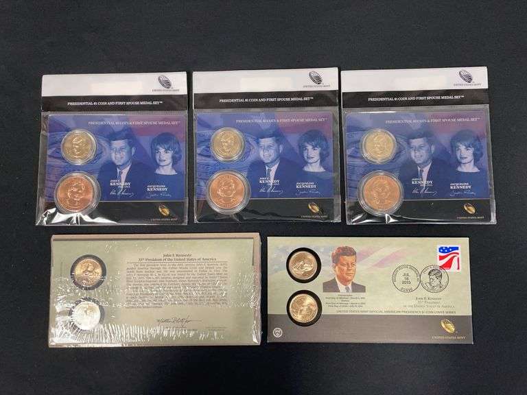 U.S Mint presidential $1 Coin Cover Series (2 Sets) & US Mint $1 Dollar Coin and First Spouse Medal Set (3 Sets) image