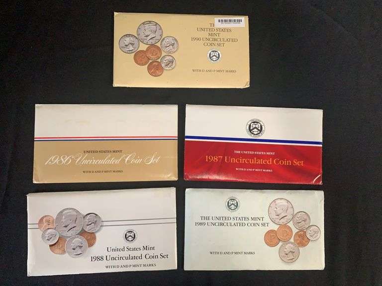 U.S Mint Uncirculated Coin Sets 1986/1987/1988/1989/1990 image