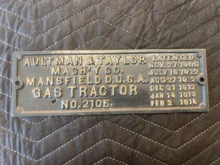 Aultman Taylor Gas Tractor Name Plate image