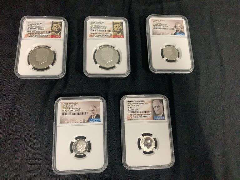 Set of Five Proof 70 Ultra Cameo First Releases Silver 20 image