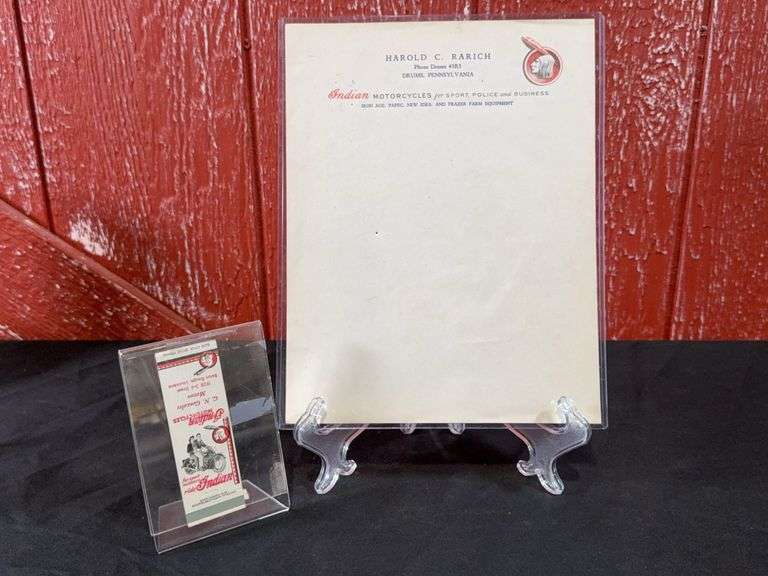 (2) Indian Motorcycle Letterhead + Matchbook Cover image