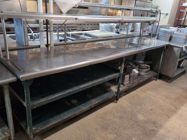 Stainless Steel Servers/Prep Station with Heat Lamp and Ticket Rail - 10 ft image