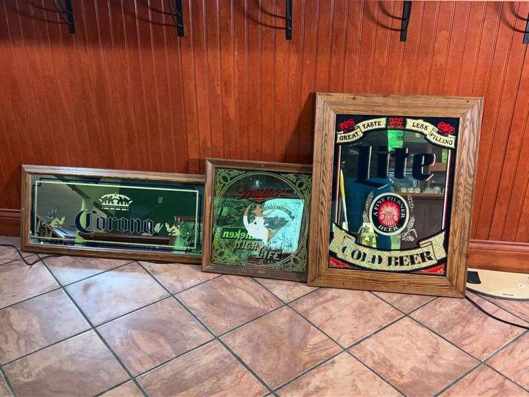 Three Mirrored Beer Signs- Corona & Miller image