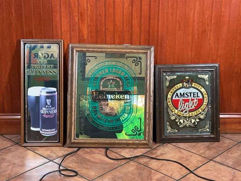 3 Mirror Signs - Guinness, Heineken Amstel Light image