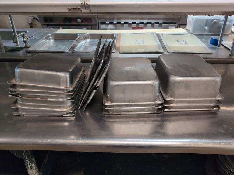 (13) Stainless Stell Pans - Assorted sizes with a few lids image