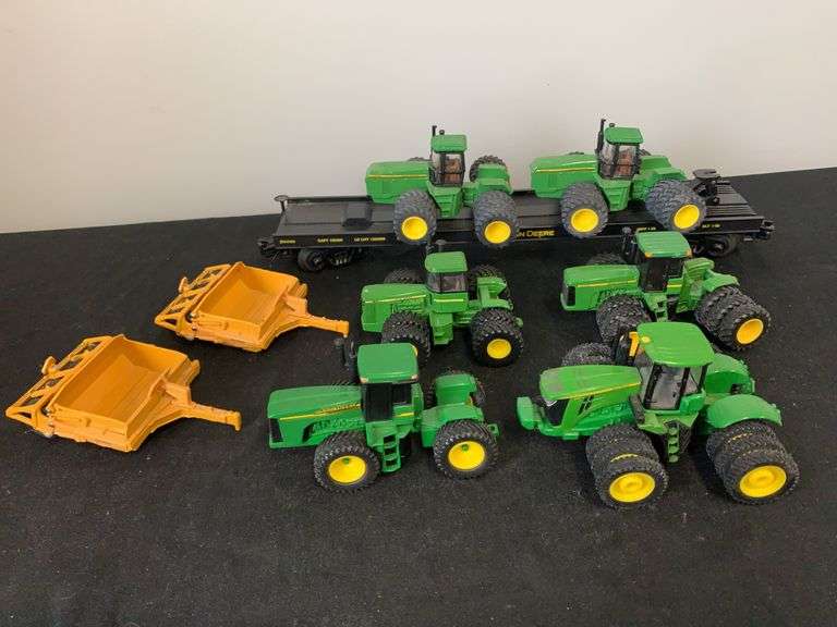 (9) 1/64 John Deere Tractors, Scrapers, Rail Car image