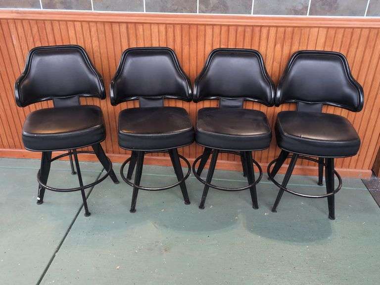 (4) Black Cushioned Stools with Backs - 38" Tall image