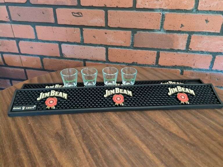 (4) The Barrel Head Shot Glasses with Jim Beam Mats image