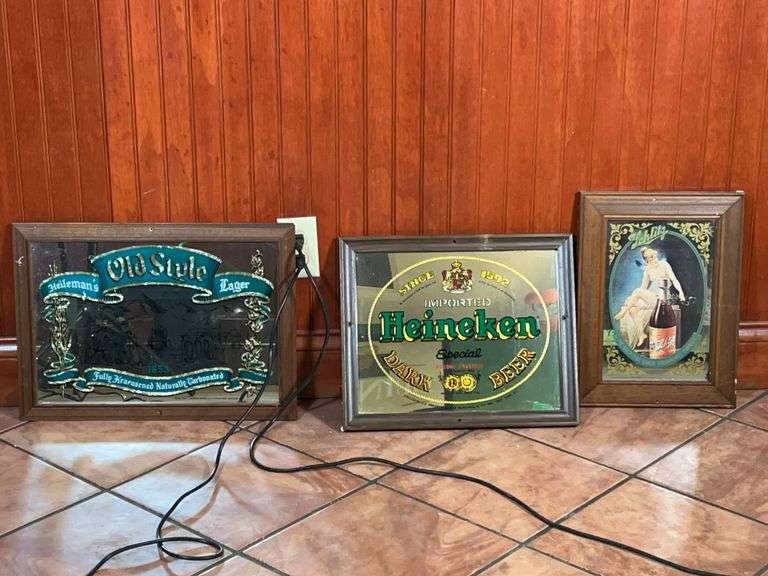 3- Mirrored Signs. Old Style, Schlitz, Heineken image