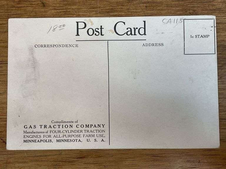 Gas Traction Co. Big 4 Tractor Postcard