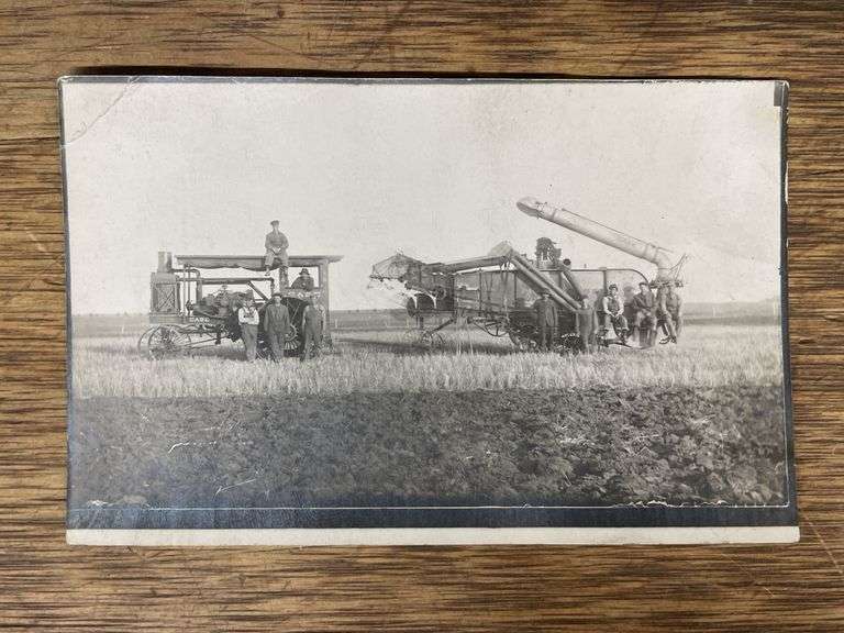 (2) Rumely + Case Tractor Photo Postcards
