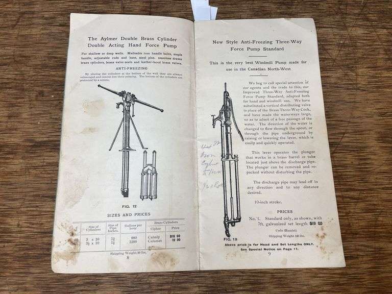 1911-12 Ontario Wind Engine & Pump Co. Price List