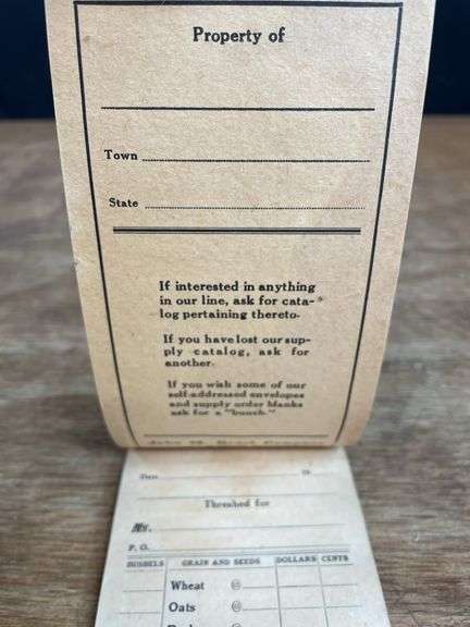 John M. Brant Co. Thersherman's Account Book
