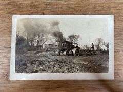 (2) Reeves Tractor + Steam Engine Photo + Postcard
