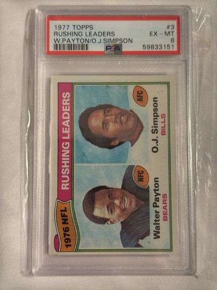1977 Topps #3 Rushing Leaders Payton/Simpson Graded PSA 6 image