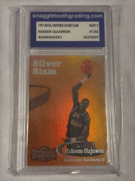 1997 Metal Universe Silver Slam #13SS Hakeem Olajuwon Snaggletooth Grading 9 image