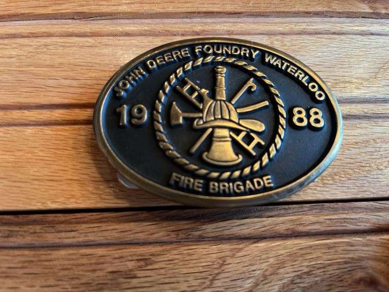 (4) John Deere Waterloo Foundry Fire Brigade Belt Buckles
