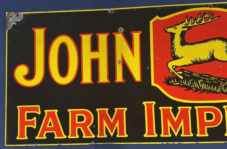 1920s John Deere 3-Legged Deer Farm Implements DSP Sign