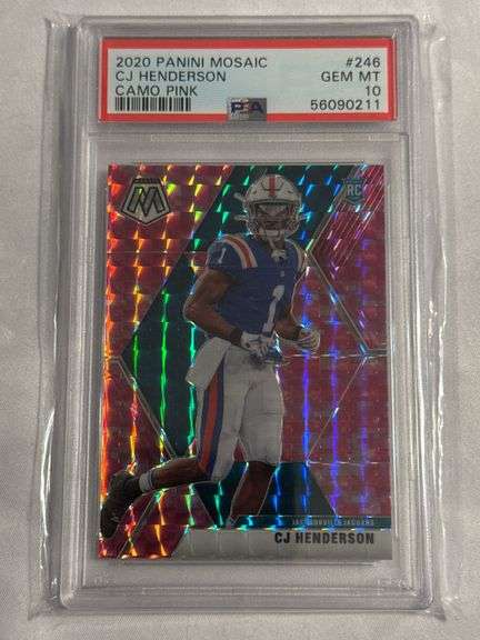 2020 Panini Mosaic #246 CJ Henderson ROOKIE Camo Pink Parallel Graded PSA 10 GEM image