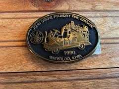 (4) John Deere Waterloo Foundry Fire Brigade Belt Buckles