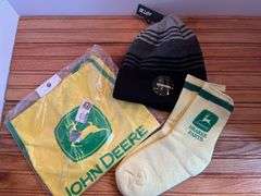 (3) John Deere Hat, Apron, Socks