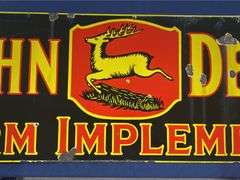 1920s John Deere 3-Legged Deer Farm Implements DSP Sign