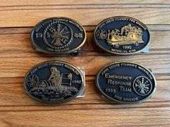 (4) John Deere Waterloo Foundry Fire Brigade Belt Buckles