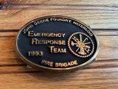 (4) John Deere Waterloo Foundry Fire Brigade Belt Buckles